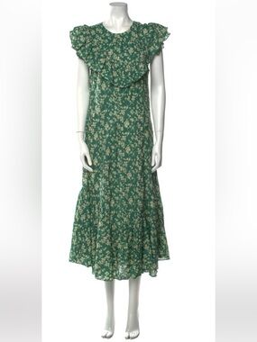 soeur Green Floral Maxi Dress with Cream Print